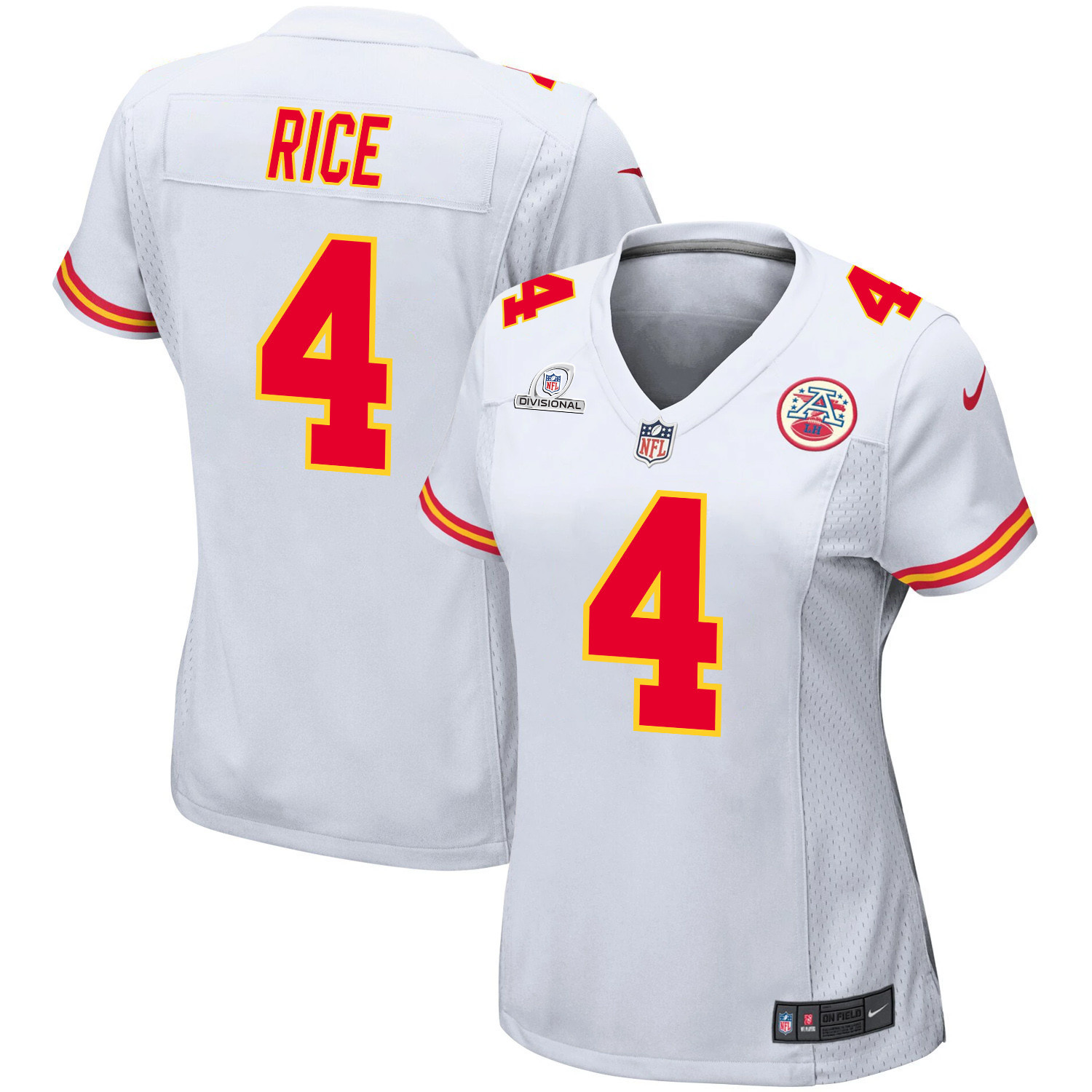 Rashee Rice 4 Kansas City Chiefs Super Bowl LVIII Patch Game Women Jersey - White JS7438 nicesnker