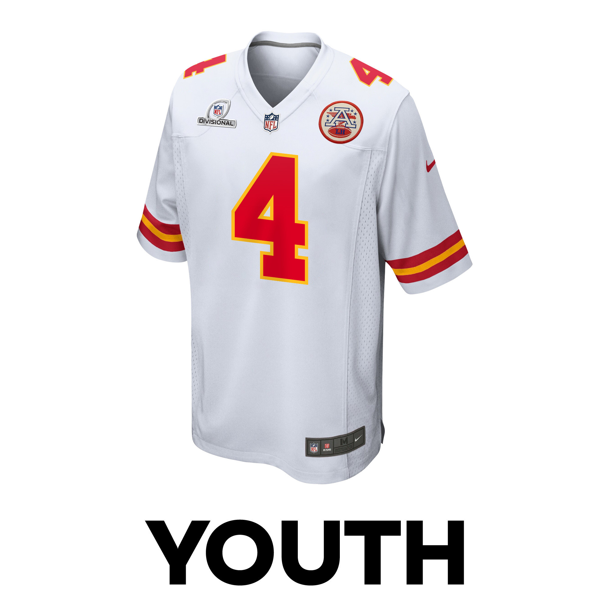 Alternative view of Rashee Rice 4 Kansas City Chiefs Super Bowl LVIII Patch Game YOUTH Jersey - White JS4290 nicesnker