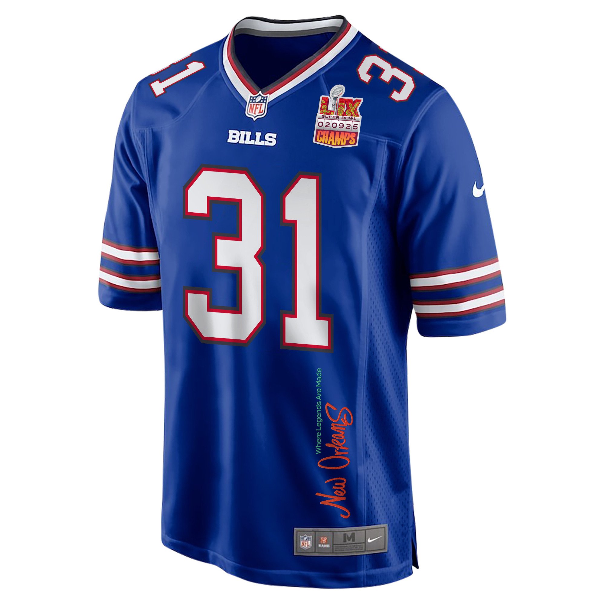 Rasul Douglas 31 Buffalo Bills Super Bowl LIX Champions Patch 'New Orleans - Where Legends Are Made' EMBROIDERED Game Men Jersey - Royal JS3311 nicesnker - Image 3