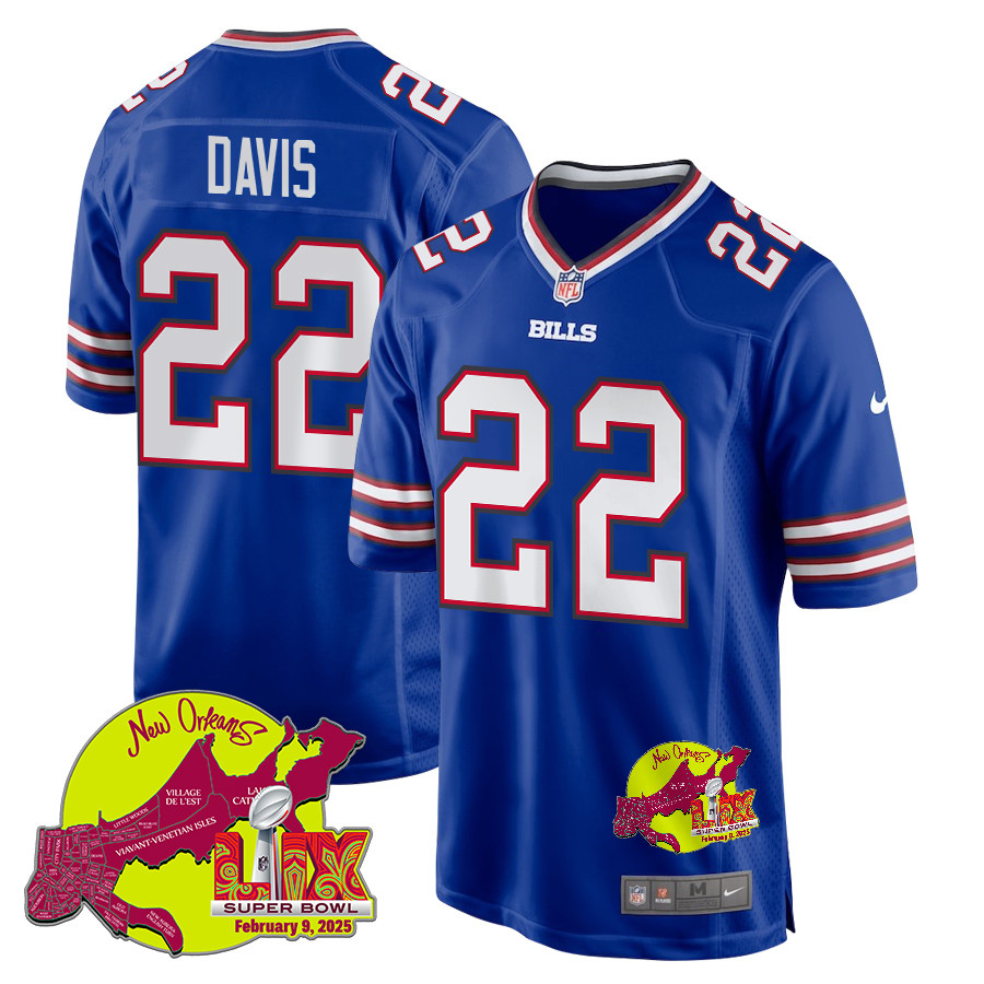 Ray Davis 22 Buffalo Bills Super Bowl LIX New Orleans Patch Game Men Jersey - Royal JS9035 nicesnker