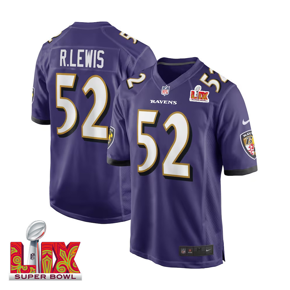 Ray Lewis #52 Baltimore Ravens Super Bowl LIX Jersey - Men's - Purple JS7345 nicesnker