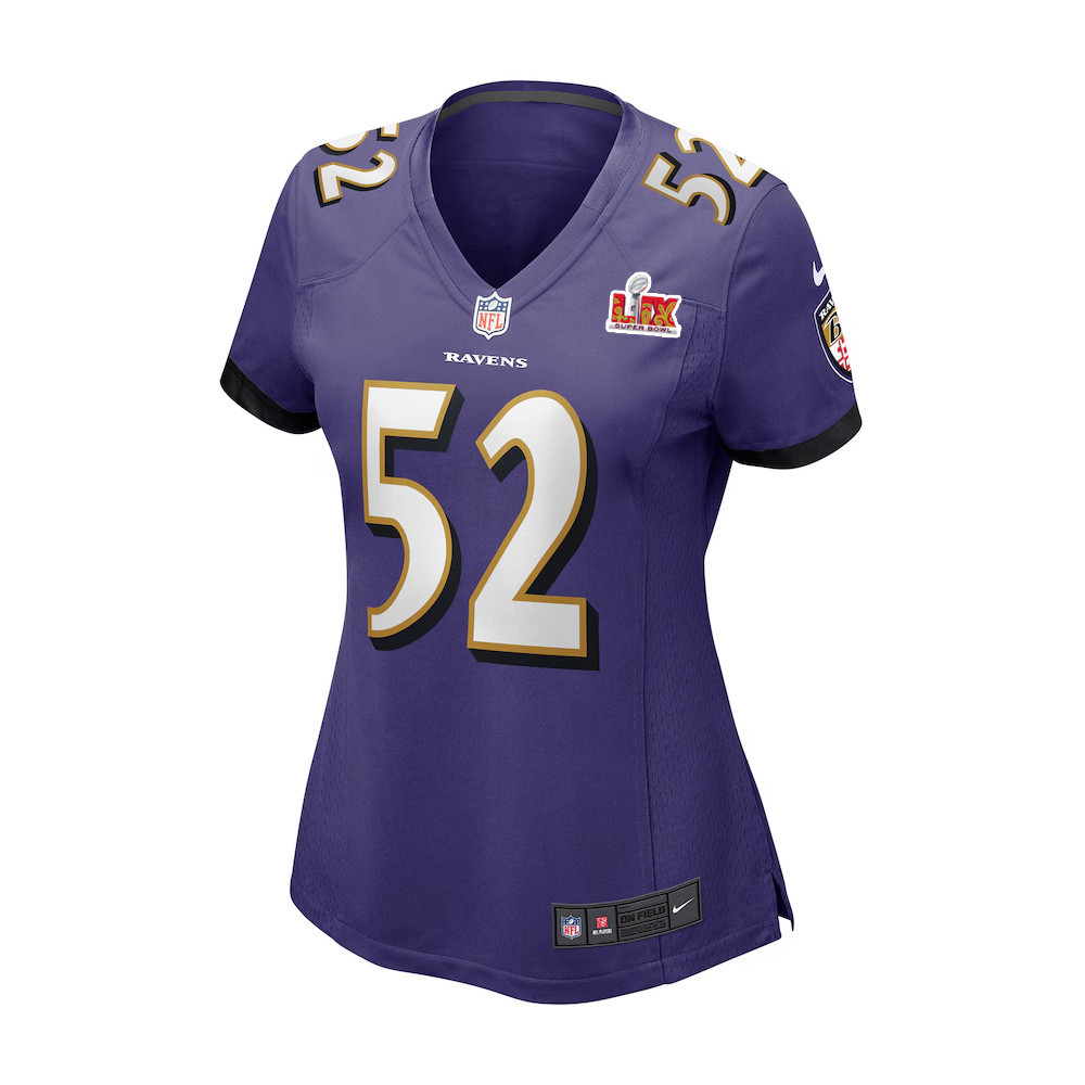 Alternative view of Ray Lewis #52 Baltimore Ravens Super Bowl LIX Women's Jersey - Purple JS7233 nicesnker