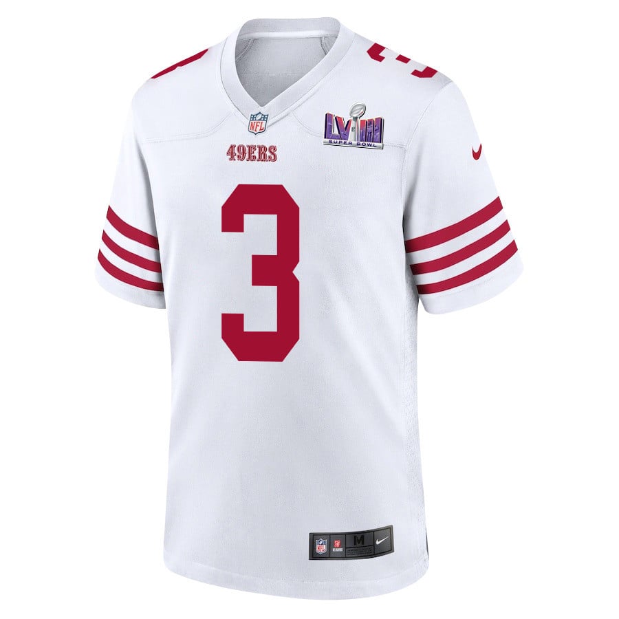 Alternative view of Ray-Ray McCloud III 3 San Francisco 49ers Super Bowl LVIII Patch Game Men Jersey - White JS4636 nicesnker