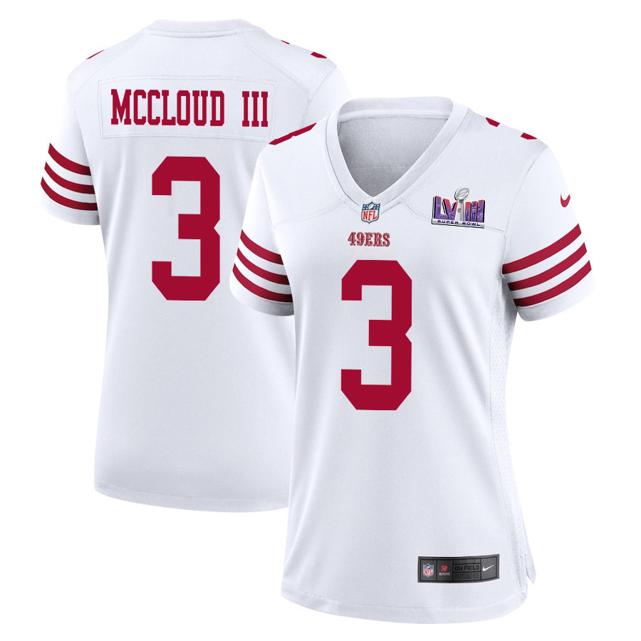 Ray-Ray McCloud III 3 San Francisco 49ers Super Bowl LVIII Patch Game Women Jersey - White JS3513 nicesnker
