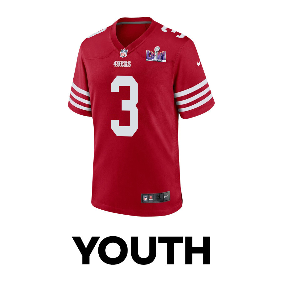 Alternative view of Ray-Ray McCloud III 3 San Francisco 49ers Super Bowl LVIII Patch Game YOUTH Jersey - Scarlet JS4606 nicesnker