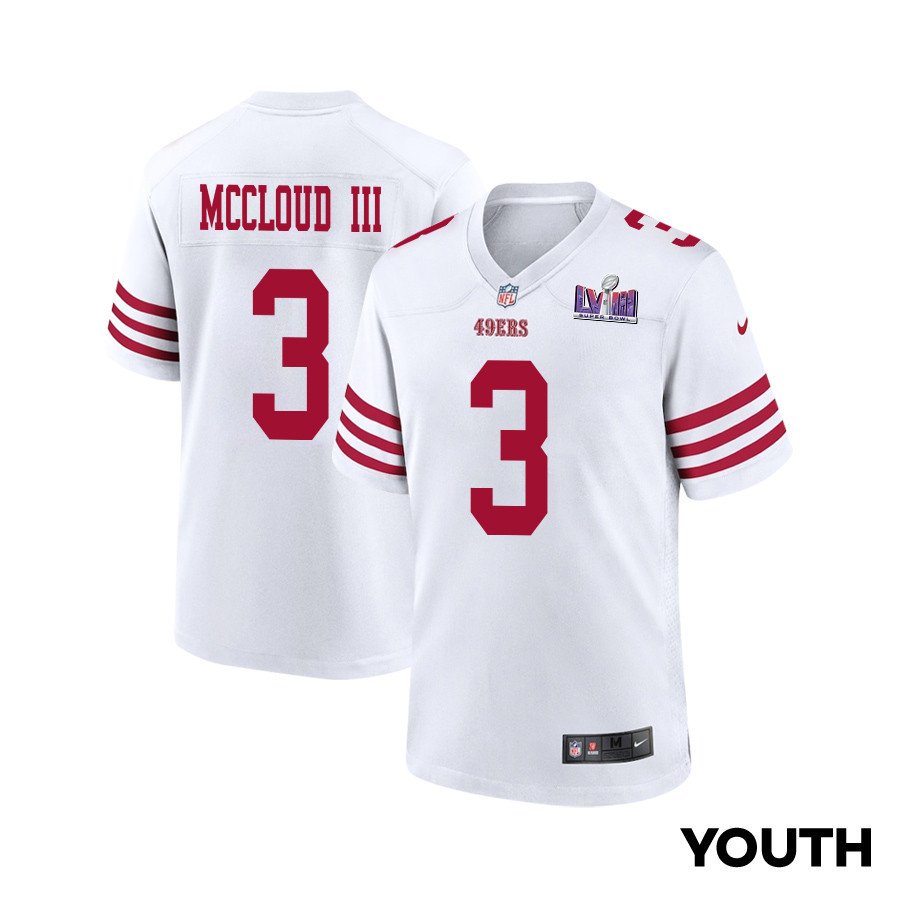 Ray-Ray McCloud III 3 San Francisco 49ers Super Bowl LVIII Patch Game YOUTH Jersey - White JS5493 nicesnker