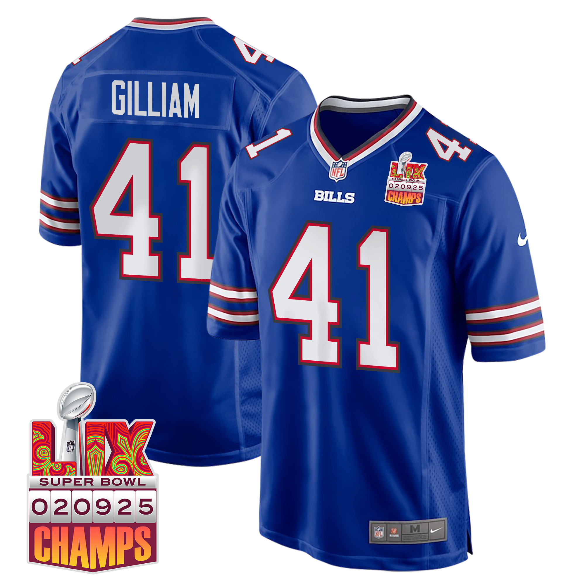 Reggie Gilliam 41 Buffalo Bills Super Bowl LIX Champions Patch Game Men Jersey - Royal JS5183 nicesnker