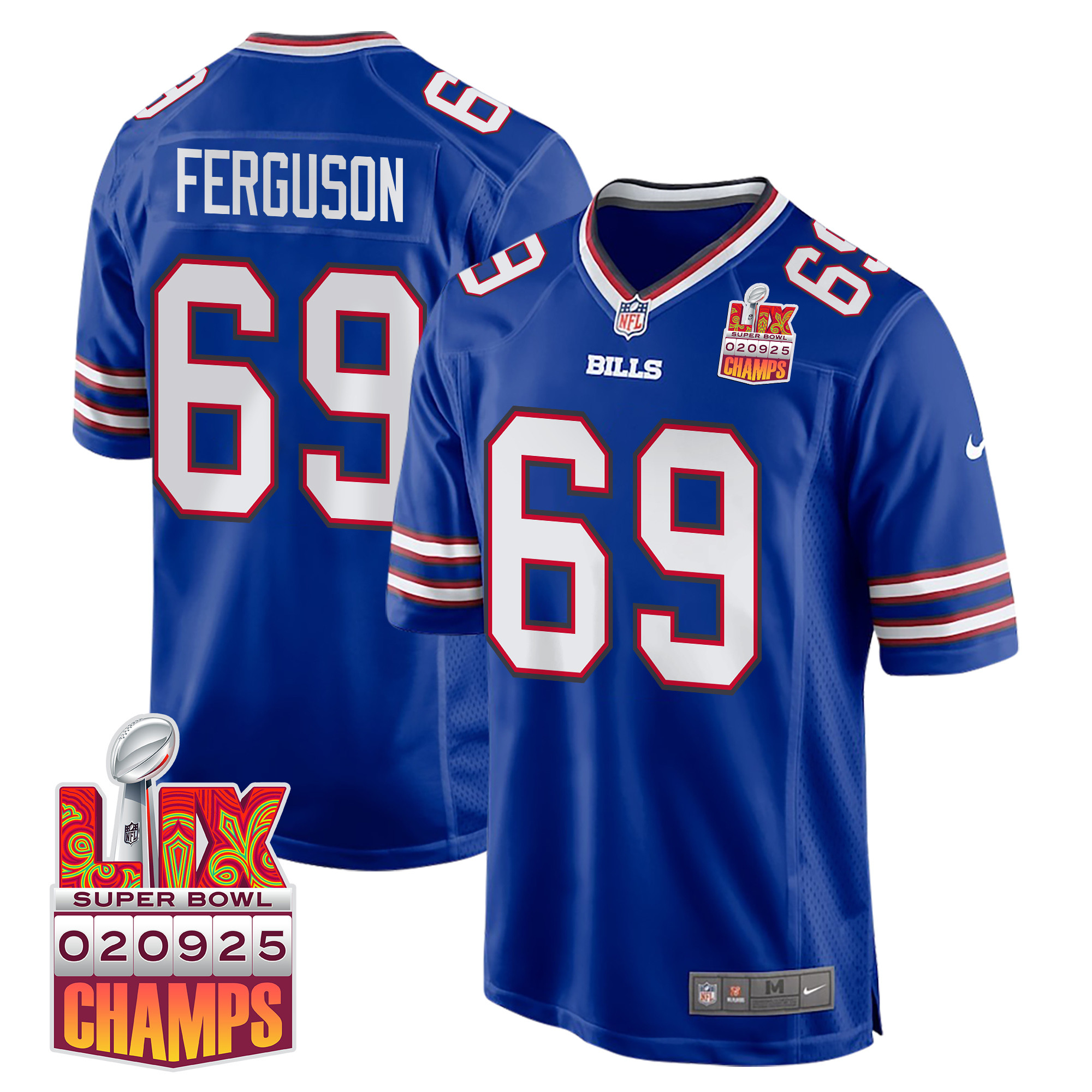 Reid Ferguson 69 Buffalo Bills Super Bowl LIX Champions Patch Game Men Jersey - Royal JS8190 nicesnker