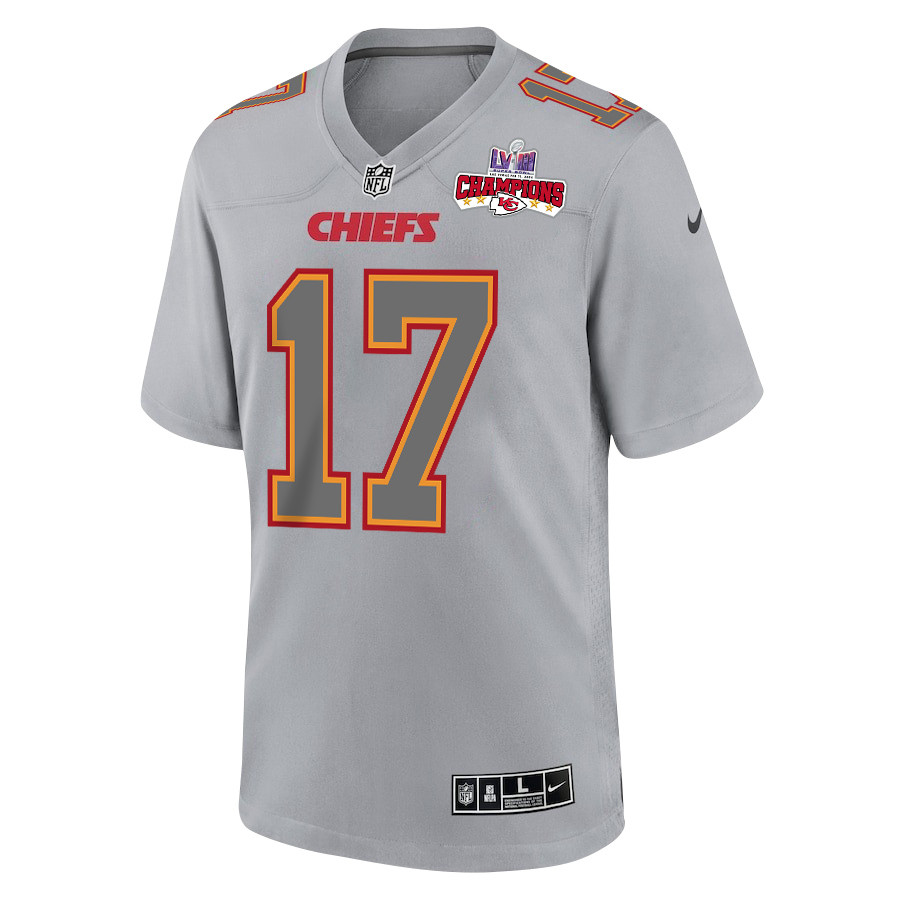 Alternative view of Richie James 17 Kansas City Chiefs Super Bowl LVIII Champions 4 Stars Patch Atmosphere Fashion Game Men Jersey - Gray JS5727 nicesnker