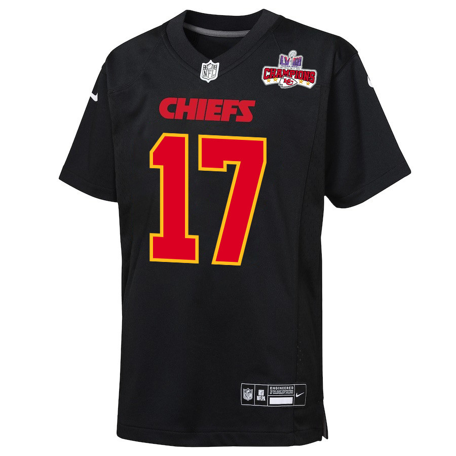Alternative view of Richie James 17 Kansas City Chiefs Super Bowl LVIII Champions 4 Stars Patch Fashion Game YOUTH Jersey - Carbon Black JS2666 nicesnker