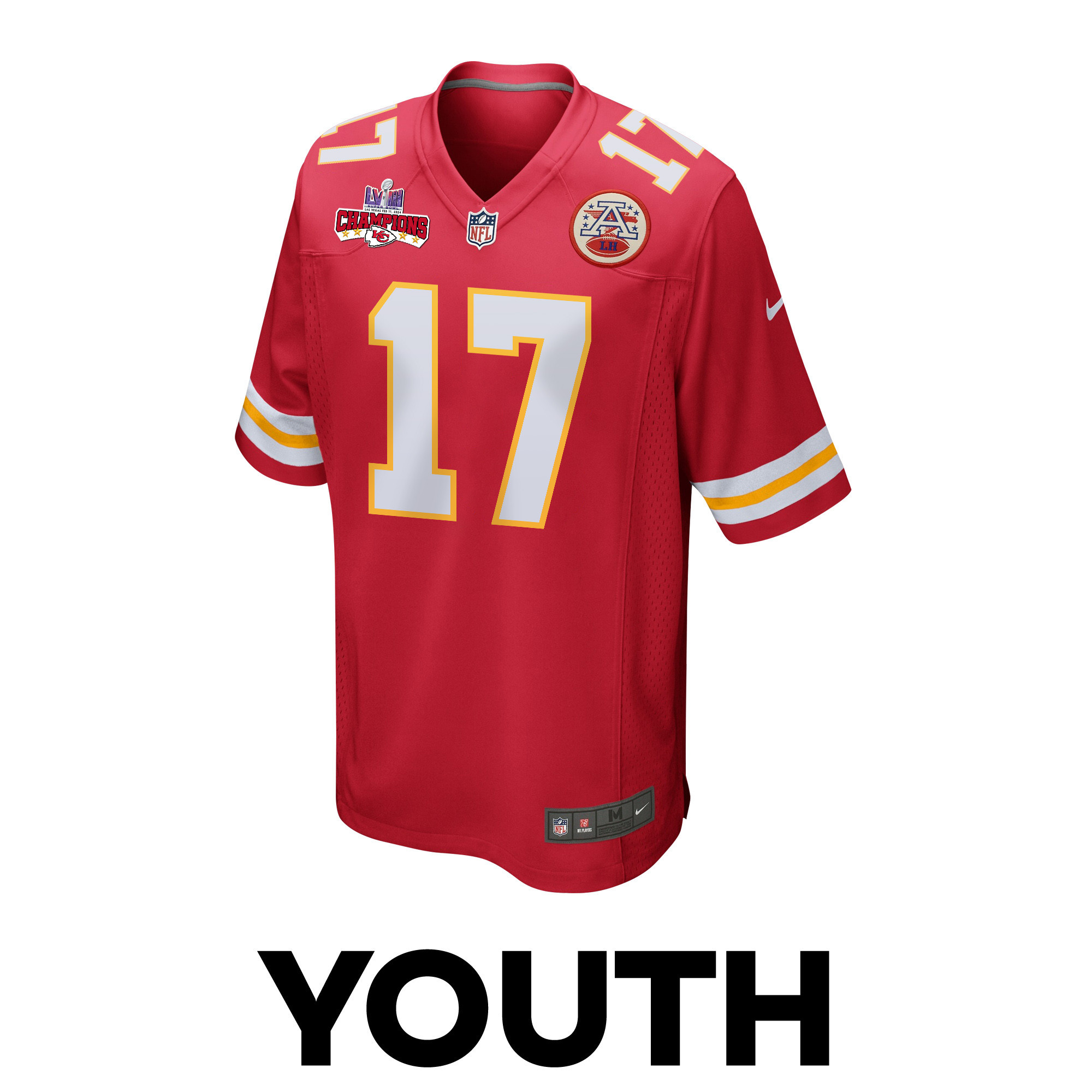 Alternative view of Richie James 17 Kansas City Chiefs Super Bowl LVIII Champions 4 Stars Patch Game YOUTH Jersey - Red JS4146 nicesnker