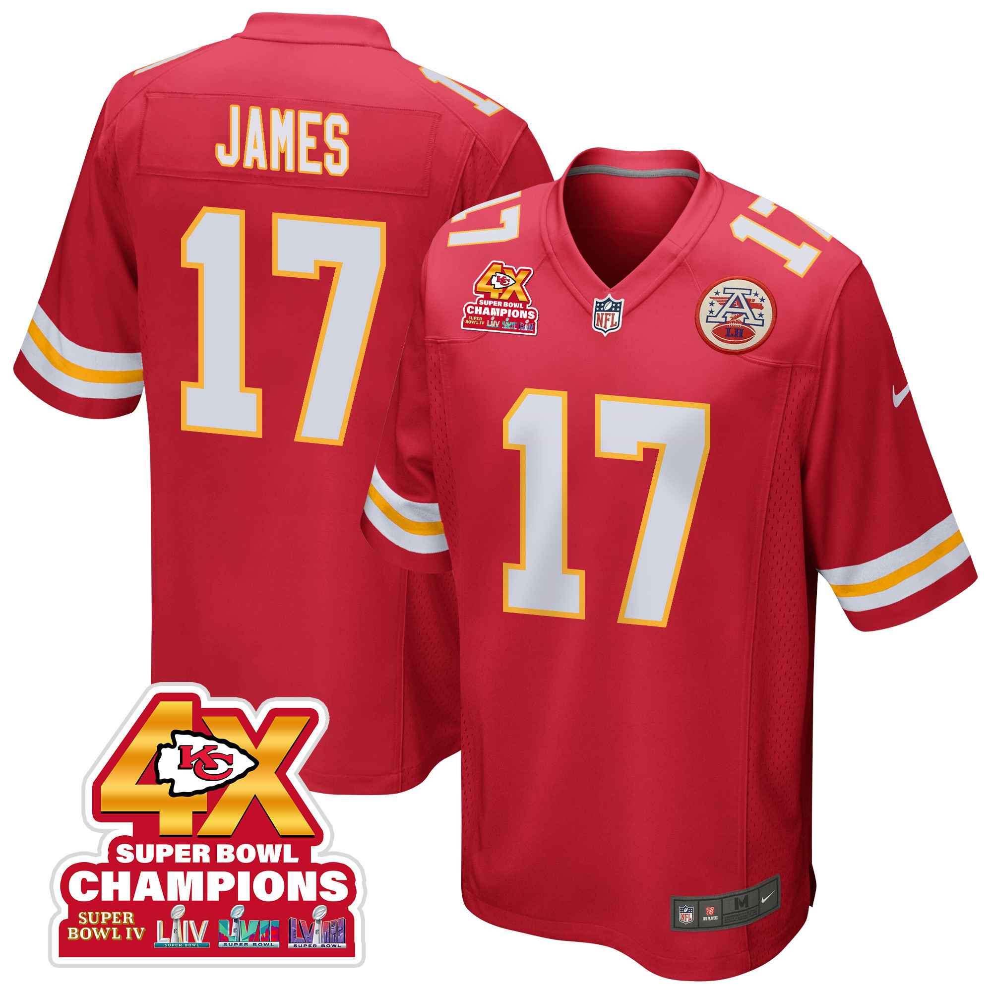 Richie James 17 Kansas City Chiefs Super Bowl LVIII Champions 4X Game Men Jersey - Red JS3889 nicesnker