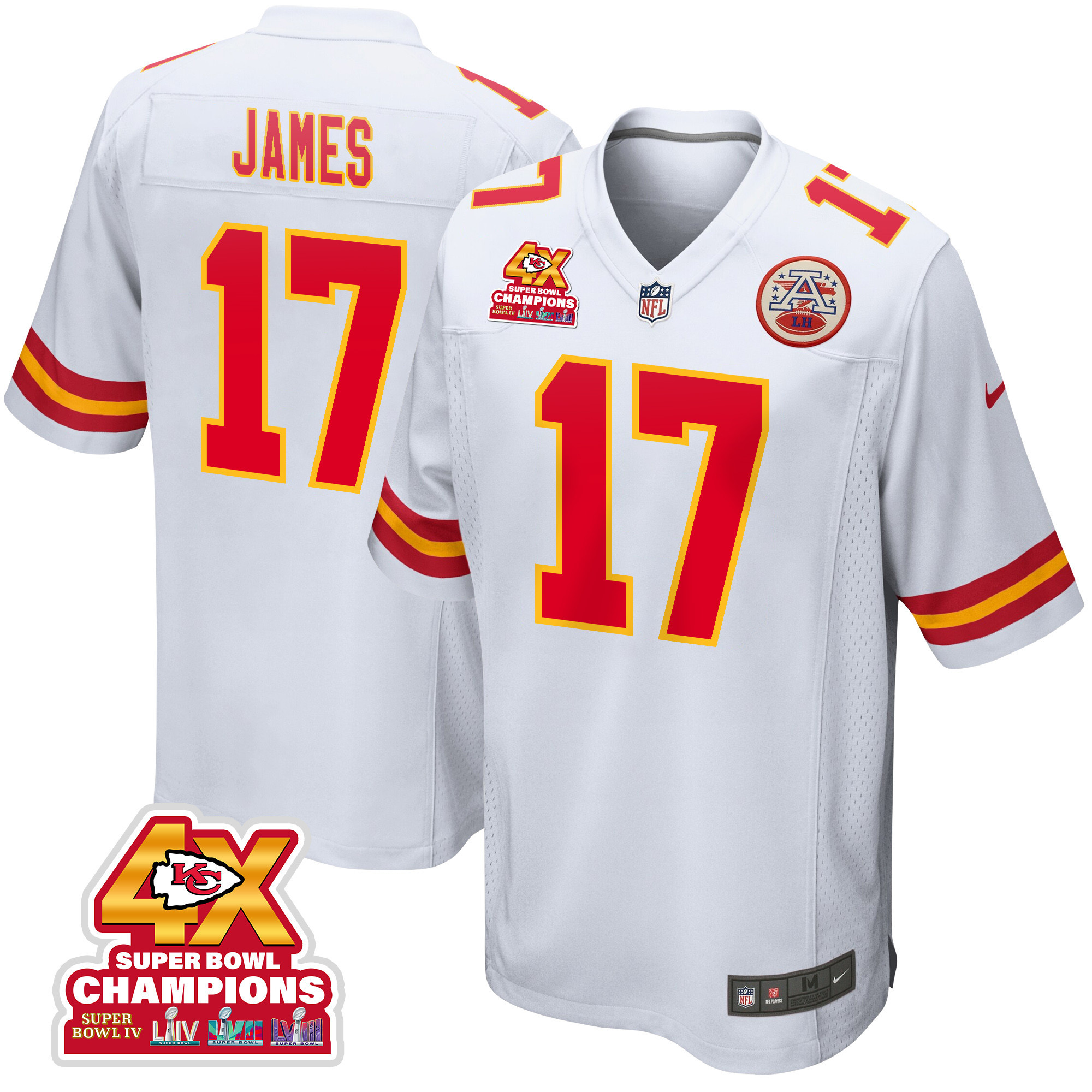 Richie James 17 Kansas City Chiefs Super Bowl LVIII Champions 4X Game Men Jersey - White JS5047 nicesnker