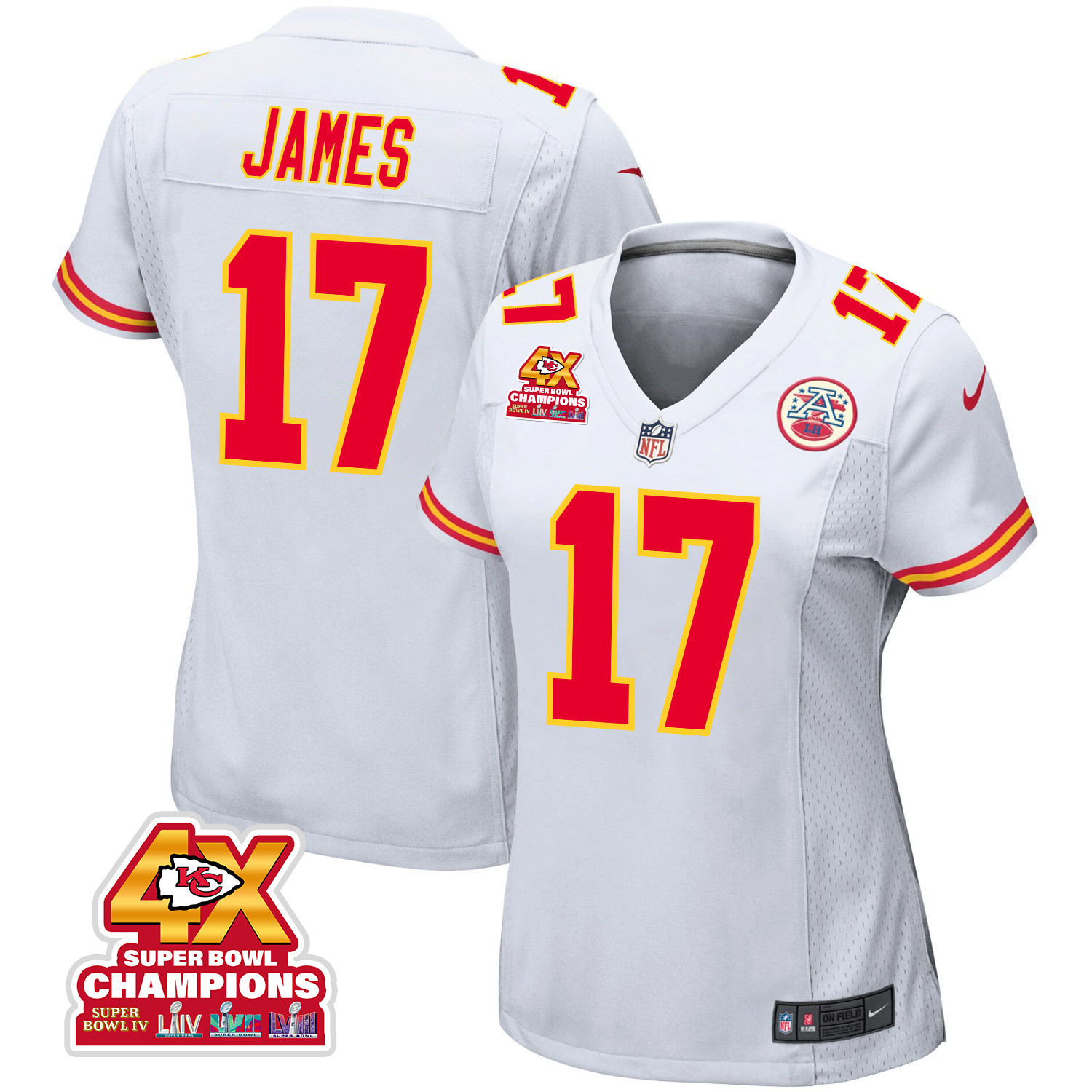 Richie James 17 Kansas City Chiefs Super Bowl LVIII Champions 4X Game Women Jersey - White JS2745 nicesnker