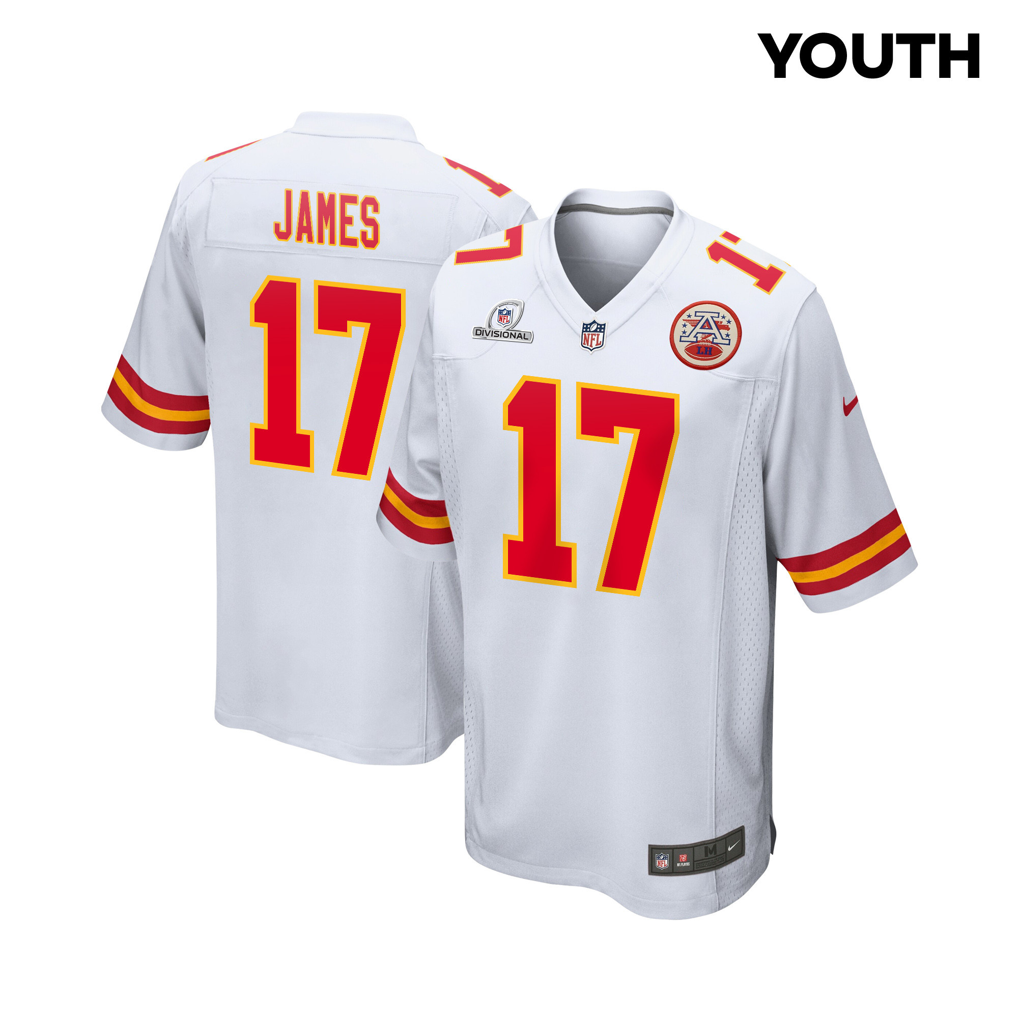 Richie James 17 Kansas City Chiefs Super Bowl LVIII Patch Game YOUTH Jersey - White JS8404 nicesnker