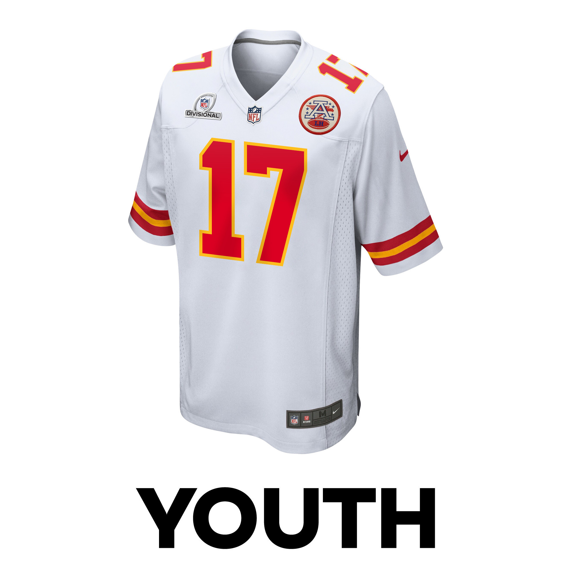 Alternative view of Richie James 17 Kansas City Chiefs Super Bowl LVIII Patch Game YOUTH Jersey - White JS8404 nicesnker