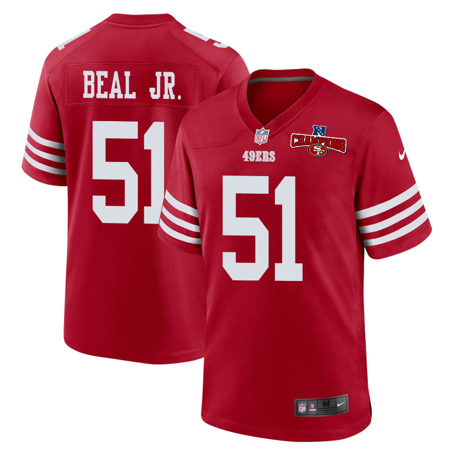 Robert Beal Jr. 51 San Francisco 49ers NFC Champions Patch Game Men Jersey - Scarlet JS1442 nicesnker