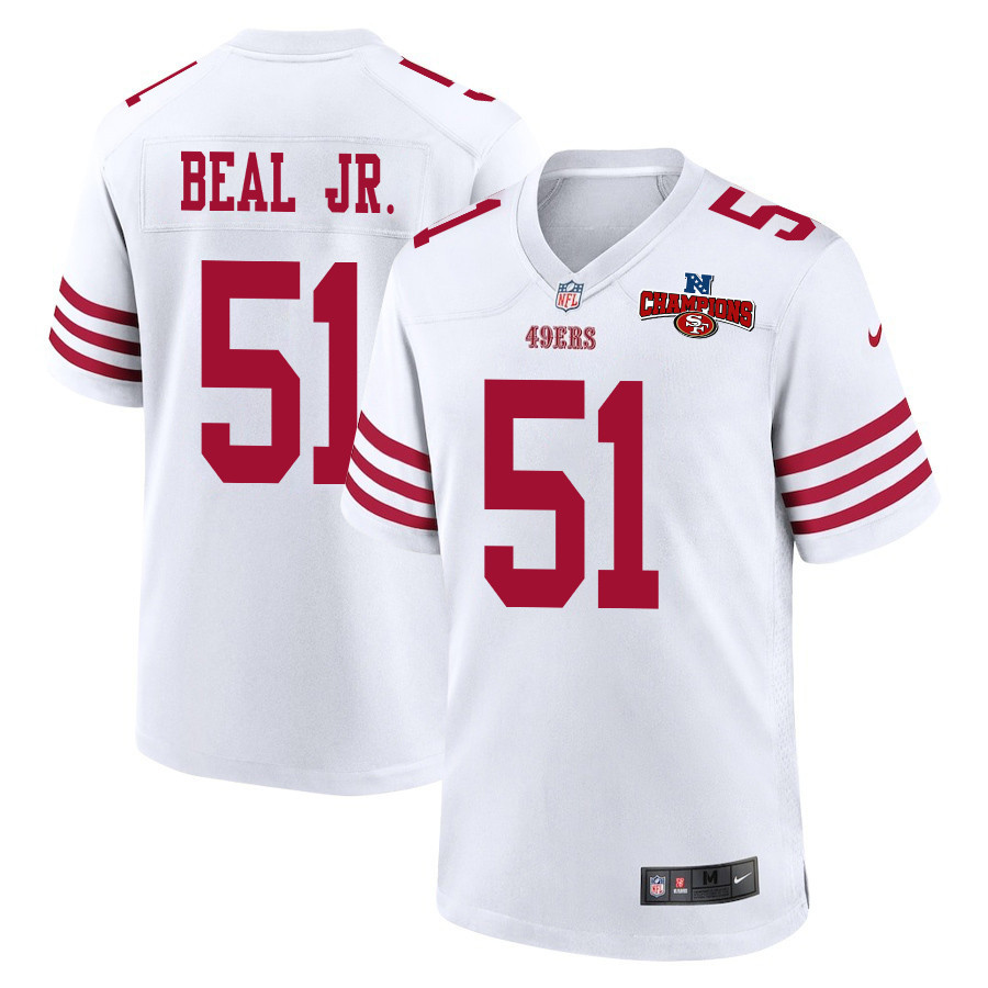 Robert Beal Jr. 51 San Francisco 49ers NFC Champions Patch Game Men Jersey - White JS6216 nicesnker