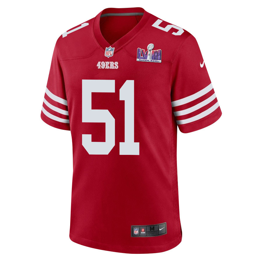 Alternative view of Robert Beal Jr. 51 San Francisco 49ers Super Bowl LVIII Patch Game Men Jersey - Scarlet JS7282 nicesnker