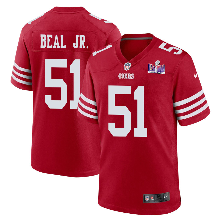 Robert Beal Jr. 51 San Francisco 49ers Super Bowl LVIII Patch Game Men Jersey - Scarlet JS7282 nicesnker