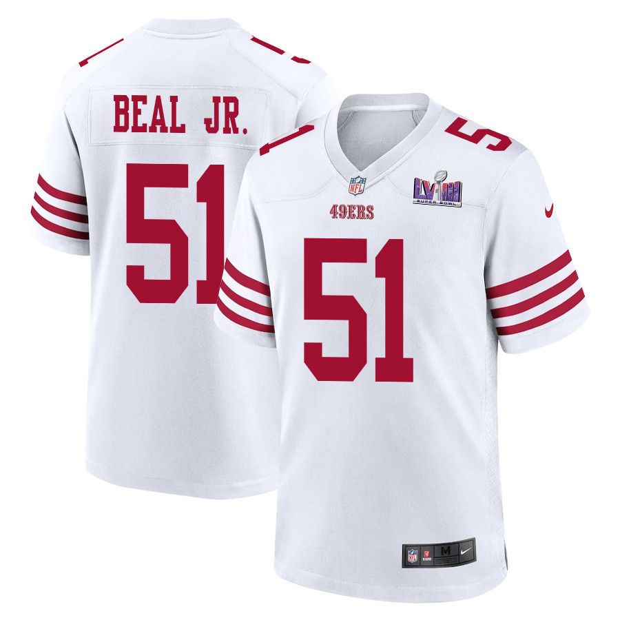 Robert Beal Jr. 51 San Francisco 49ers Super Bowl LVIII Patch Game Men Jersey - White JS4780 nicesnker