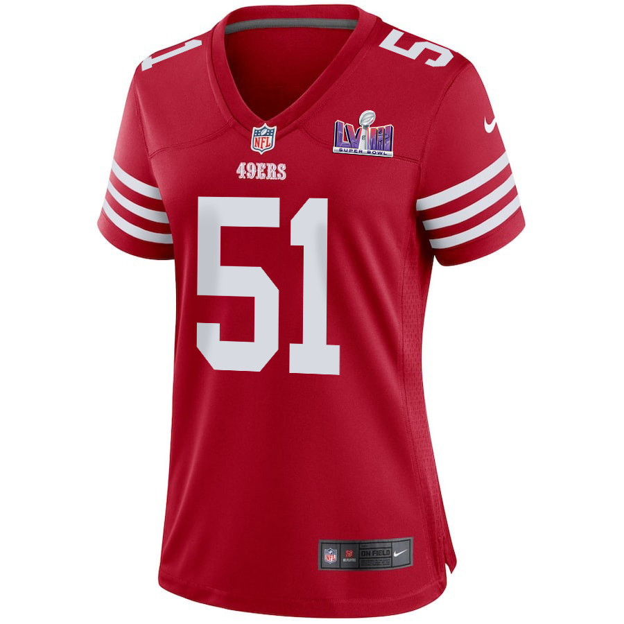 Alternative view of Robert Beal Jr. 51 San Francisco 49ers Super Bowl LVIII Patch Game Women Jersey - Scarlet JS8722 nicesnker