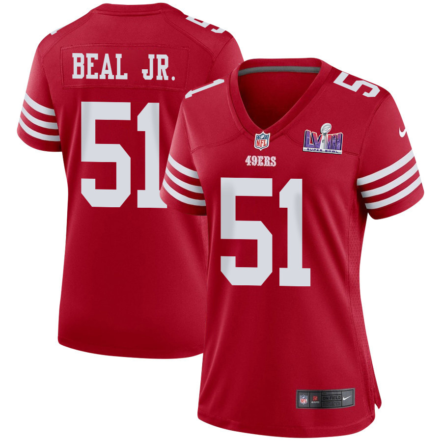 Robert Beal Jr. 51 San Francisco 49ers Super Bowl LVIII Patch Game Women Jersey - Scarlet JS8722 nicesnker