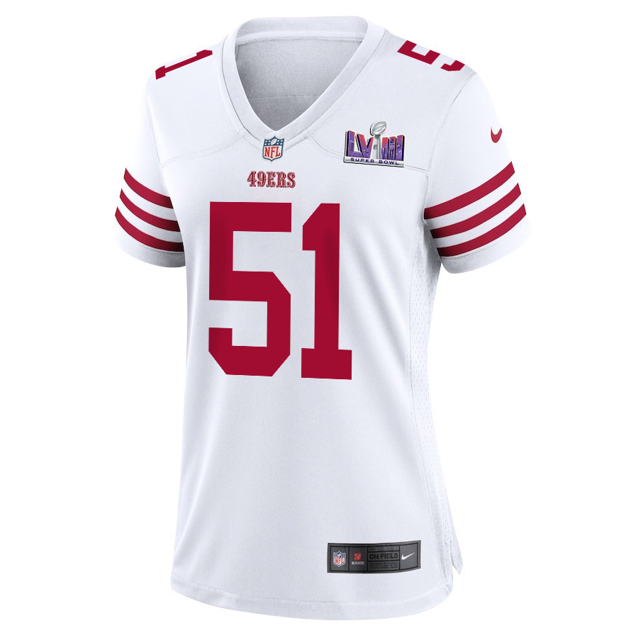 Alternative view of Robert Beal Jr. 51 San Francisco 49ers Super Bowl LVIII Patch Game Women Jersey - White JS7503 nicesnker