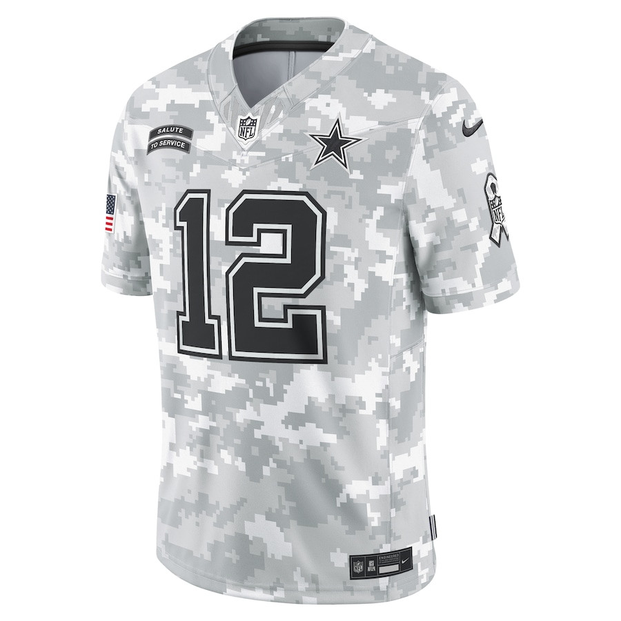 Alternative view of Roger Staubach 12 Dallas Cowboys 2024 Salute to Service Retired Player Limited Men Jersey - Arctic Camo JS8057 nicesnker