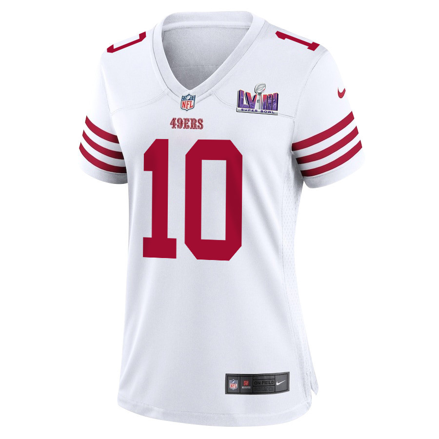 Alternative view of Ronnie Bell 10 San Francisco 49ers Super Bowl LVIII Patch Game Women Jersey - White JS2054 nicesnker