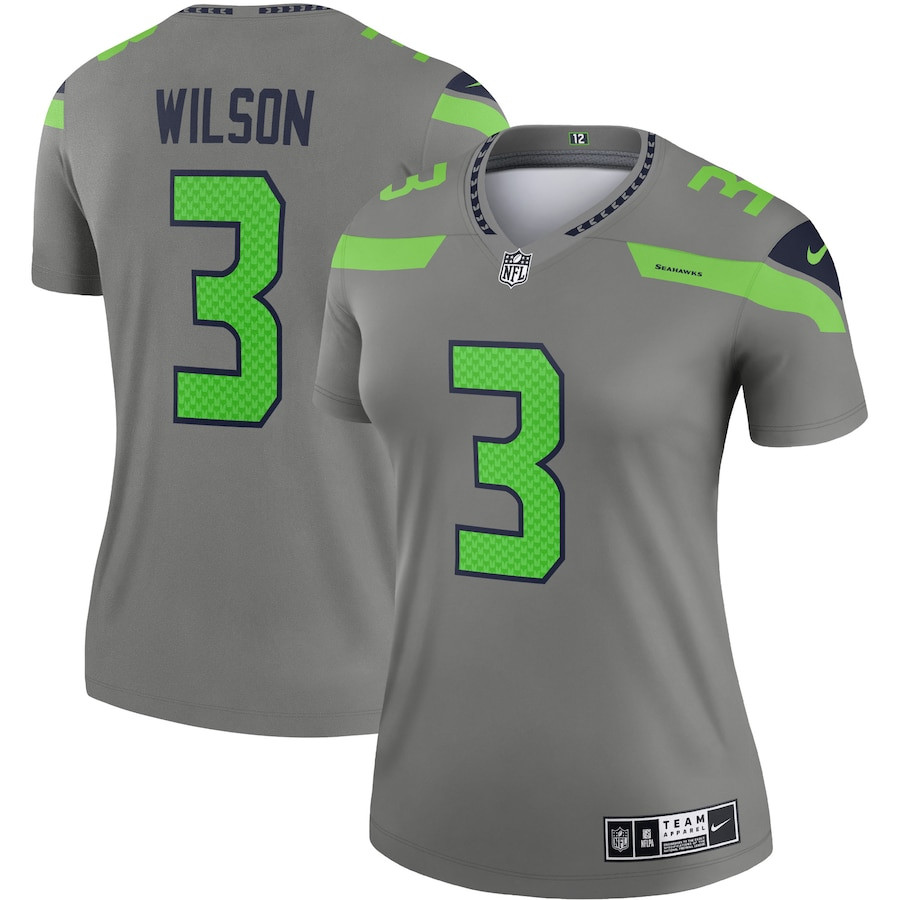 Russell Wilson 3 Seattle Seahawks Women Inverted Legend Jersey - Gray JS7363 nicesnker