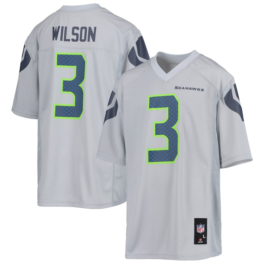 Russell Wilson 3 Seattle Seahawks YOUTH Jersey - Gray JS4755 nicesnker