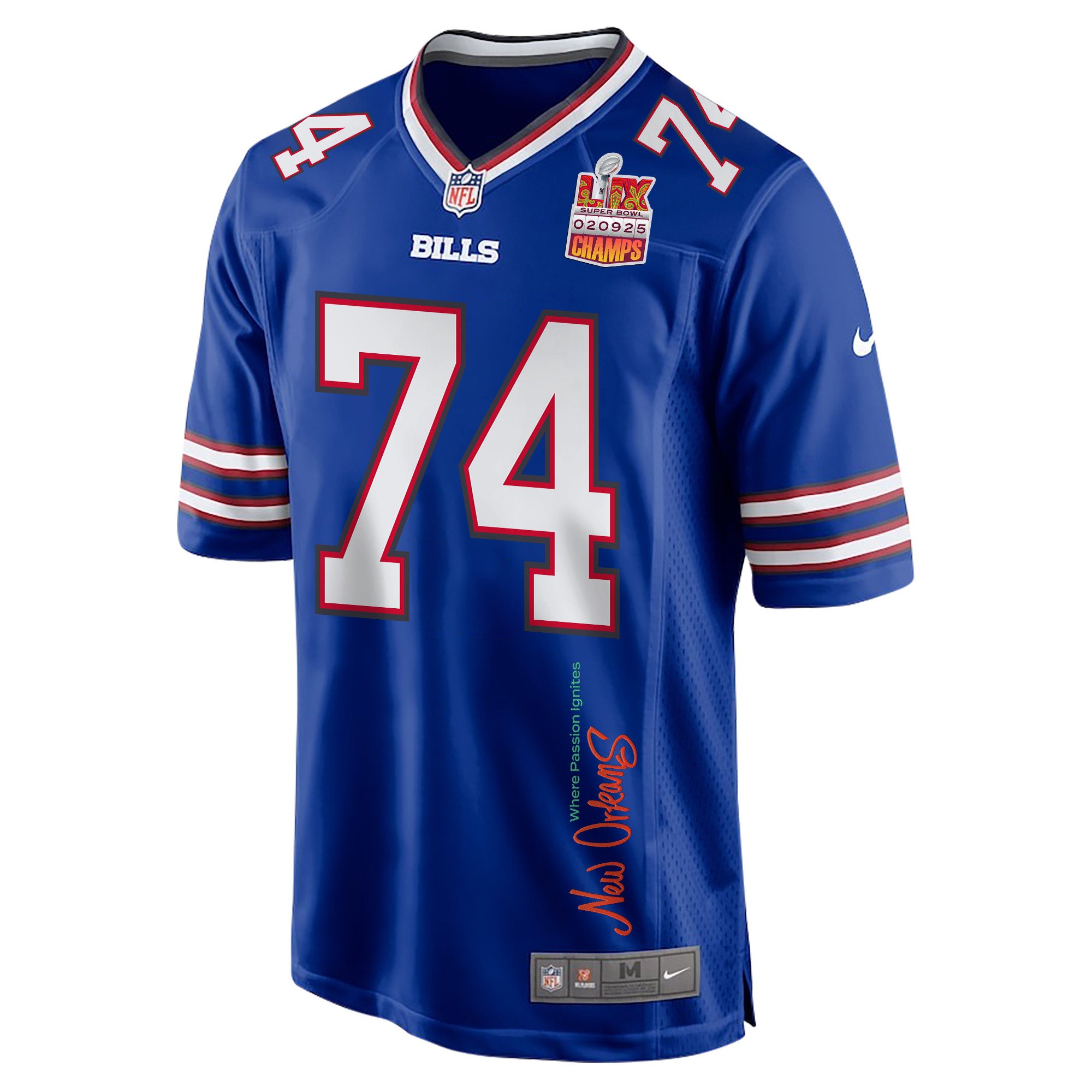 Ryan Van Demark 74 Buffalo Bills Super Bowl LIX Champions Patch 'New Orleans - Where Passion Ignites' EMBROIDERED Game Men Jersey - Royal JS6145 nicesnker - Image 3