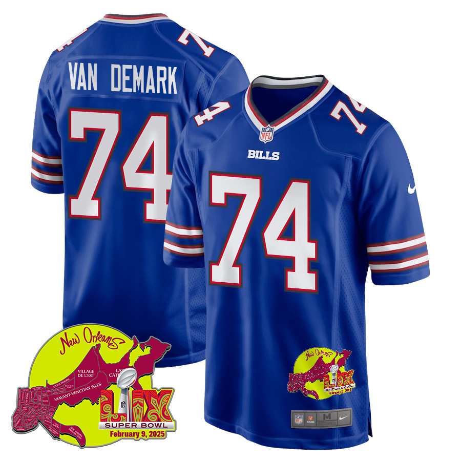 Ryan Van Demark 74 Buffalo Bills Super Bowl LIX New Orleans Patch Game Men Jersey - Royal JS4847 nicesnker