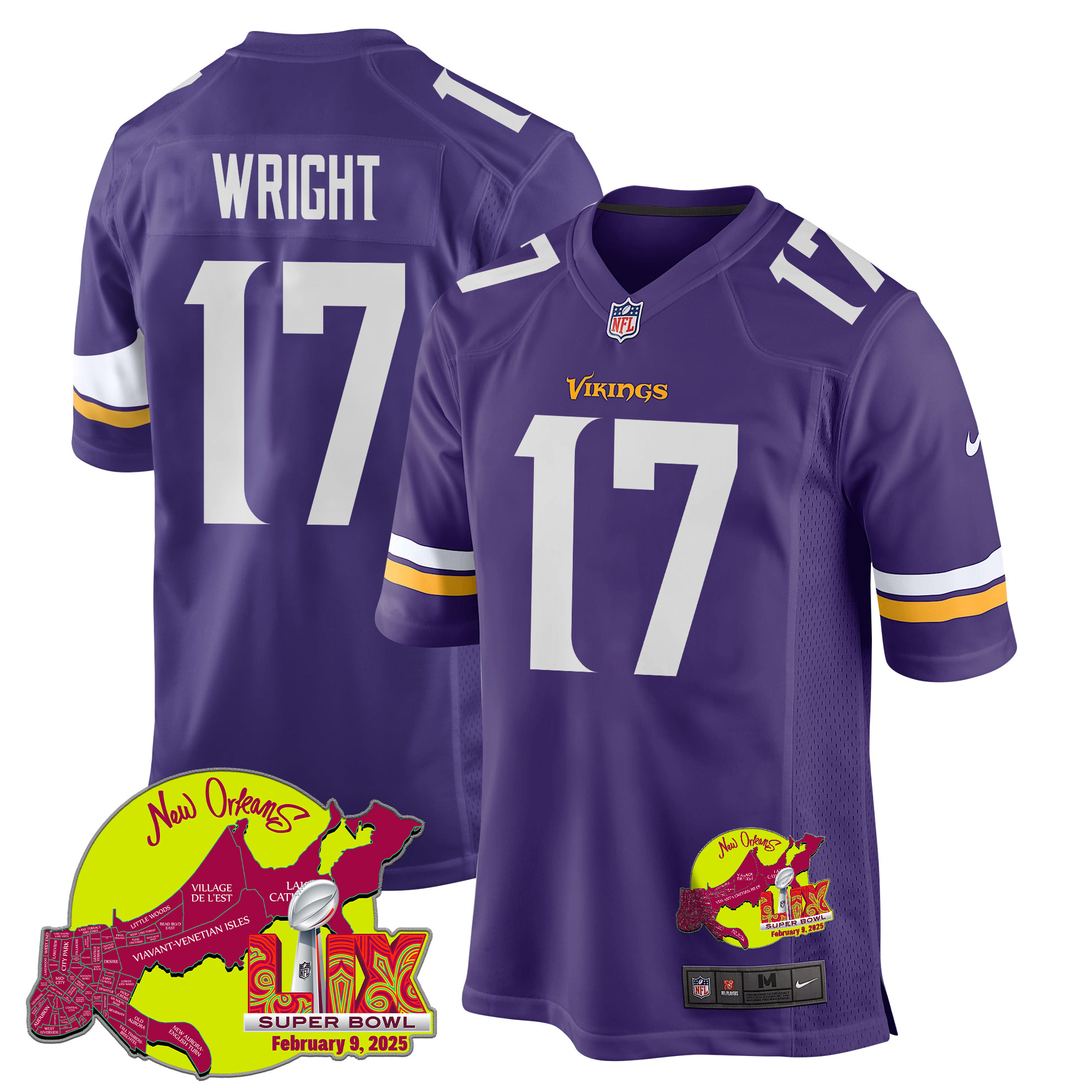 Ryan Wright 17 Minnesota Vikings Super Bowl LIX New Orleans Patch Game Men Jersey - Purple JS3671 nicesnker