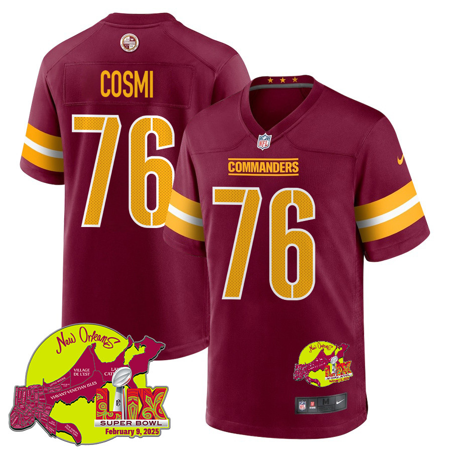 Sam Cosmi 76 Washington Commanders Super Bowl LIX New Orleans Patch Game Men Jersey - Burgundy JS1718 nicesnker