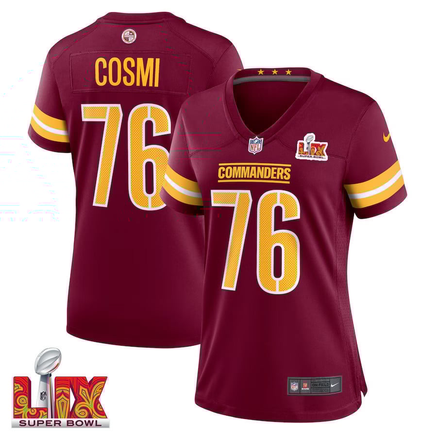 Sam Cosmi #76 Washington Commanders Super Bowl LIX Women's Jersey - Burgundy JS3444 nicesnker
