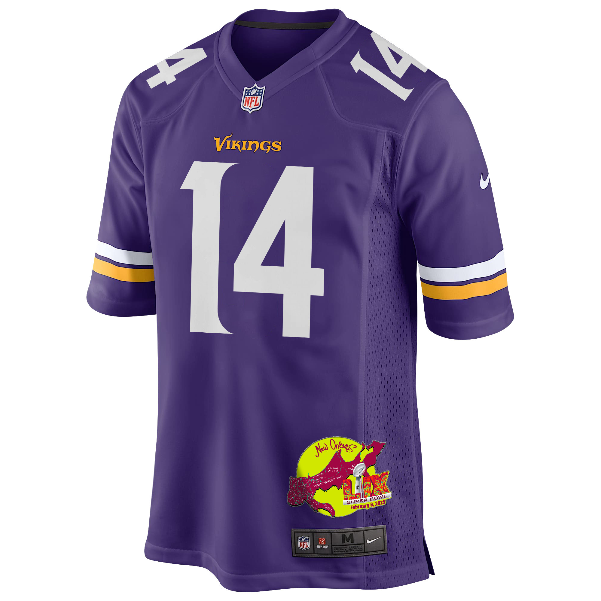 Sam Darnold 14 Minnesota Vikings Super Bowl LIX New Orleans Patch Game Men Jersey - Purple JS6445 nicesnker - Image 3