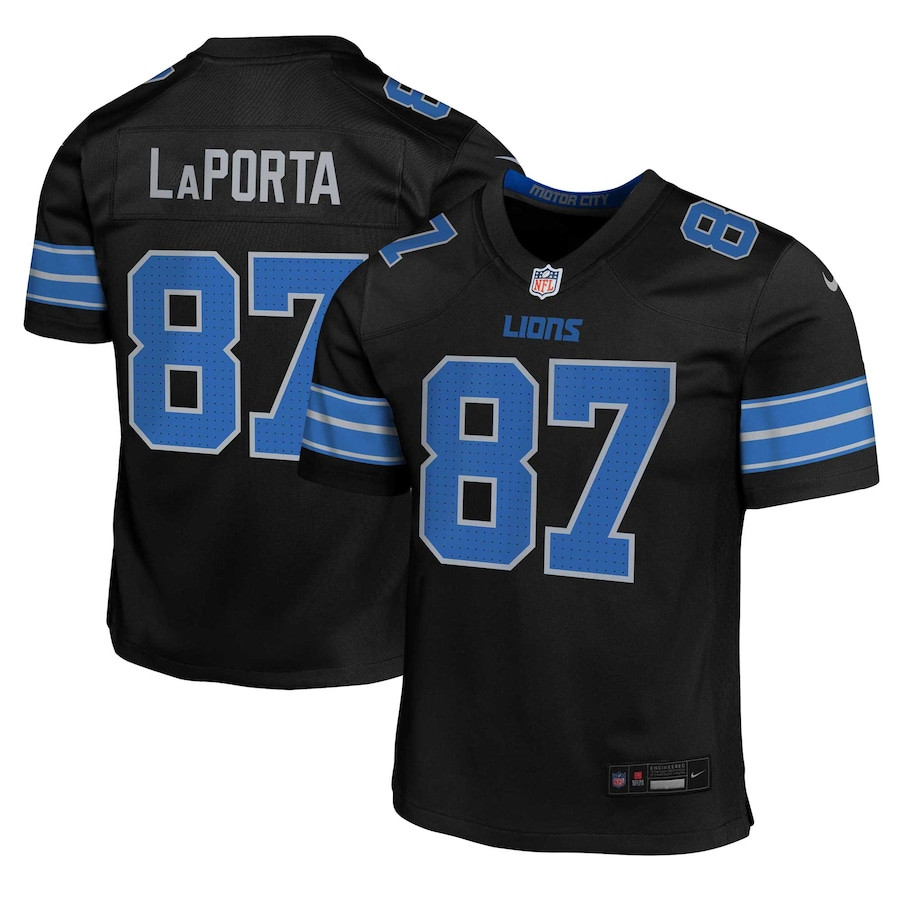 Sam LaPorta 87 Detroit Lions Alternate Player Game YOUTH Jersey - Black JS4308 nicesnker