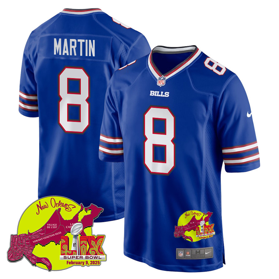 Sam Martin 8 Buffalo Bills Super Bowl LIX New Orleans Patch Game Men Jersey - Royal JS7461 nicesnker