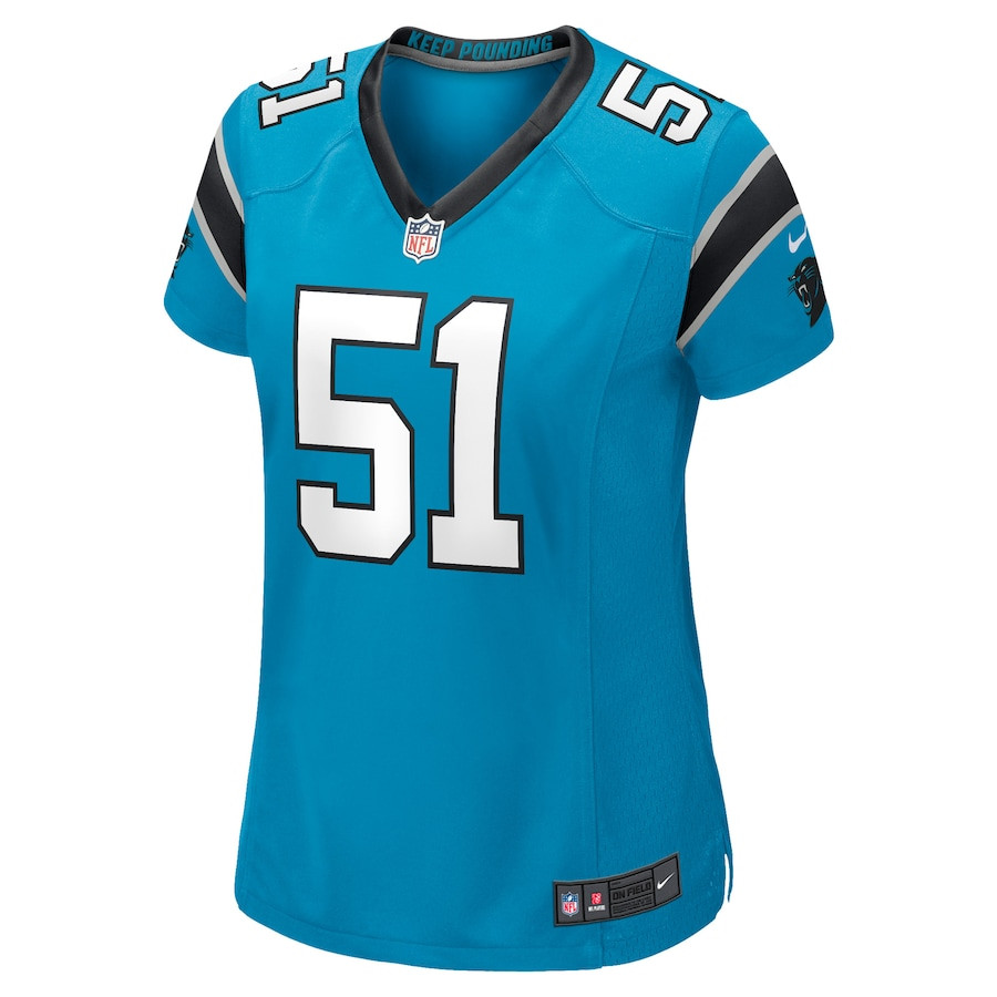 Alternative view of Sam Mills 51 Carolina Panthers Women Retired Jersey - Blue JS4292 nicesnker
