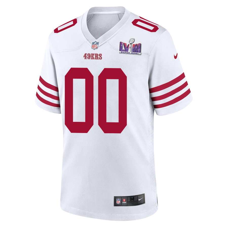Alternative view of San Francisco 49ers Super Bowl LVIII Patch Game Men Custom Jersey - White JS4015 nicesnker
