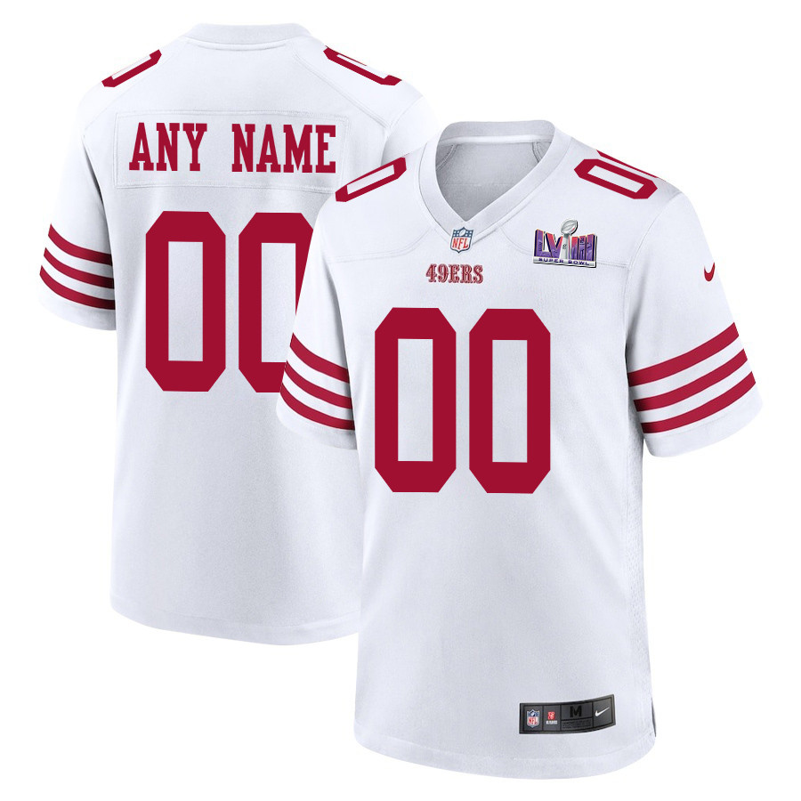 San Francisco 49ers Super Bowl LVIII Patch Game Men Custom Jersey - White JS4015 nicesnker
