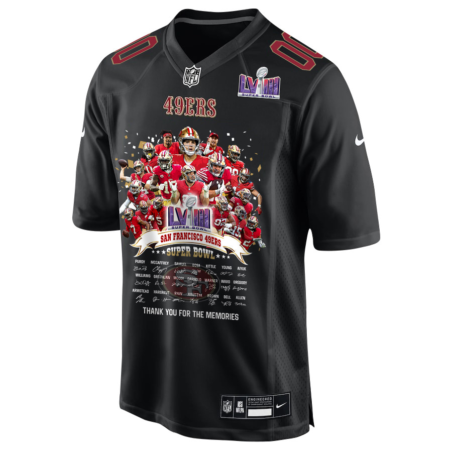 Alternative view of San Francisco 49ers Super Bowl LVIII Thanks For Memories Fashion Game Custom Men Jersey - Carbon Black JS3658 nicesnker