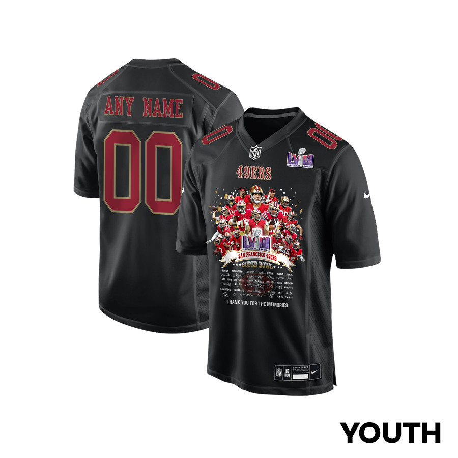 San Francisco 49ers Super Bowl LVIII Thanks For Memories Fashion Game Custom YOUTH Jersey - Carbon Black JS3049 nicesnker