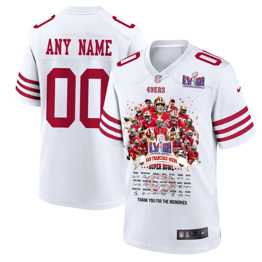 San Francisco 49ers Super Bowl LVIII Thanks For Memories Game Custom Men Jersey - White JS3188 nicesnker