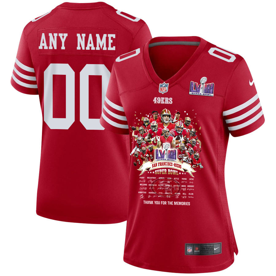 San Francisco 49ers Super Bowl LVIII Thanks For Memories Game Custom Women Jersey - Scarlet JS3676 nicesnker