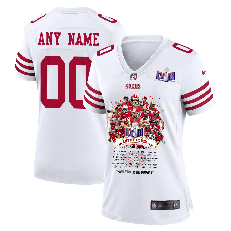 San Francisco 49ers Super Bowl LVIII Thanks For Memories Game Custom Women Jersey - White JS9387 nicesnker