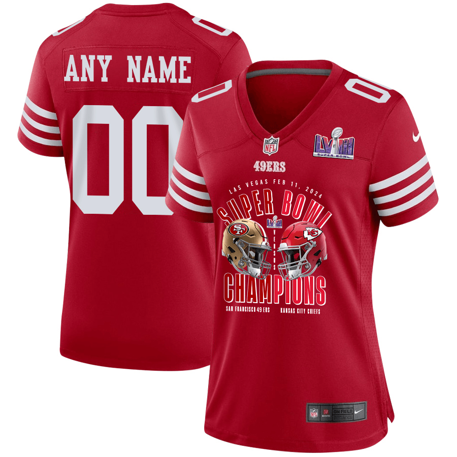 San Francisco 49ers vs. Kansas City Chiefs Super Bowl LVIII Matchup Game Custom Women Jersey - Scarlet JS8953 nicesnker