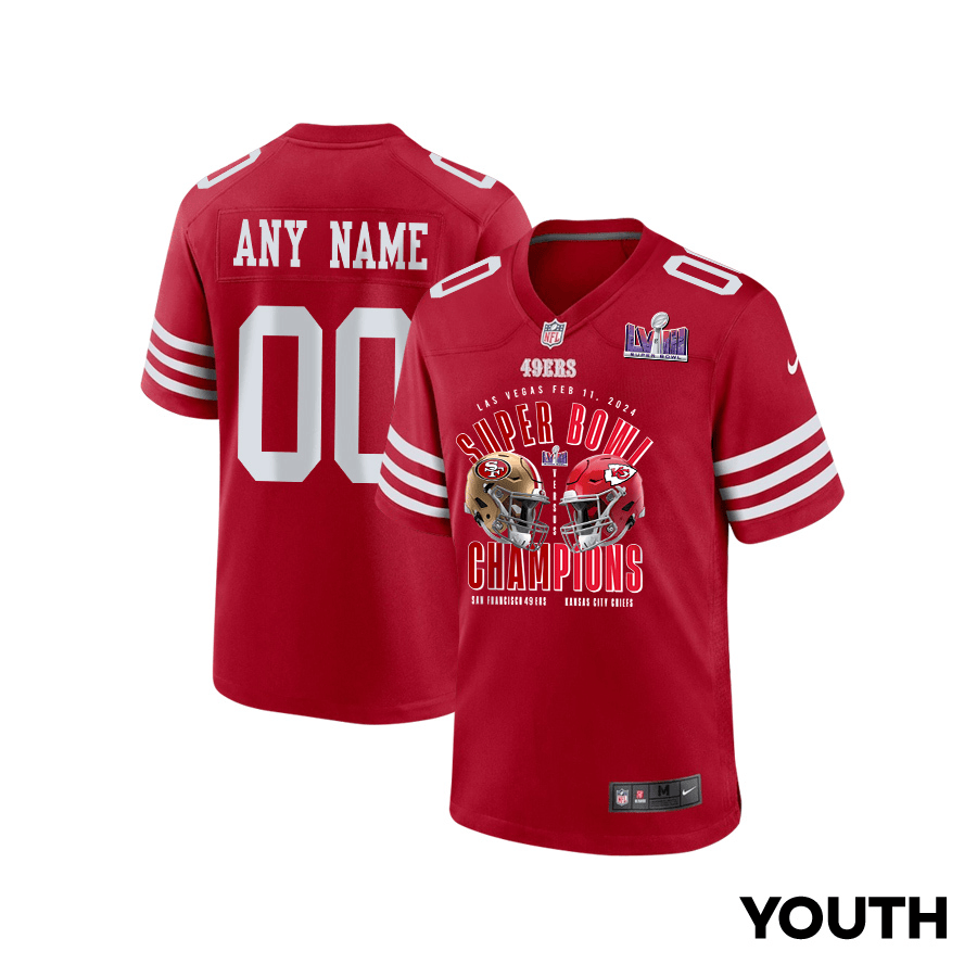 San Francisco 49ers vs. Kansas City Chiefs Super Bowl LVIII Matchup Game Custom YOUTH Jersey - Scarlet JS7647 nicesnker